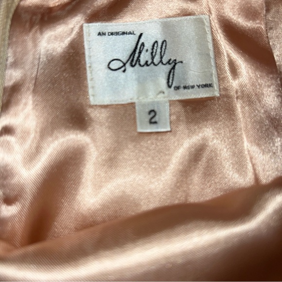 Vintage Milly Wool Below Knee Pencil Skirt in Peachy Cream + Silver, Size 2 - Picture 7 of 11